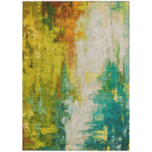HomeRoots 5' Indoor Outdoor Green and Gold Abstract Area Rug – Durable, Washable, Modern Design for Versatile Spaces 9' X 12' 627909