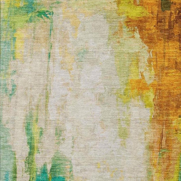 HomeRoots 5' Indoor Outdoor Green and Gold Abstract Area Rug – Durable, Washable, Modern Design for Versatile Spaces 9' X 12' 627909