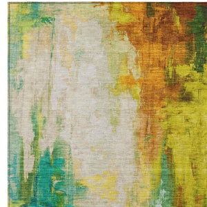 HomeRoots 5' Indoor Outdoor Green and Gold Abstract Area Rug – Durable, Washable, Modern Design for Versatile Spaces 9' X 12' 627909
