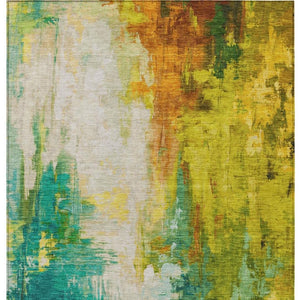 HomeRoots 5' Indoor Outdoor Green and Gold Abstract Area Rug – Durable, Washable, Modern Design for Versatile Spaces 10' X 14' 627910
