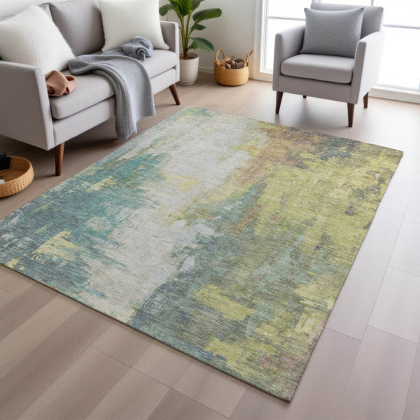 HomeRoots 5' Pale Aqua and Ivory Abstract Area Rug – Stylish, Washable Design for Indoor and Outdoor Spaces 5' X 8' 627912