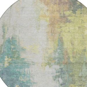 HomeRoots 5' Pale Aqua and Ivory Abstract Area Rug – Stylish, Washable Design for Indoor and Outdoor Spaces 8' Round 627913