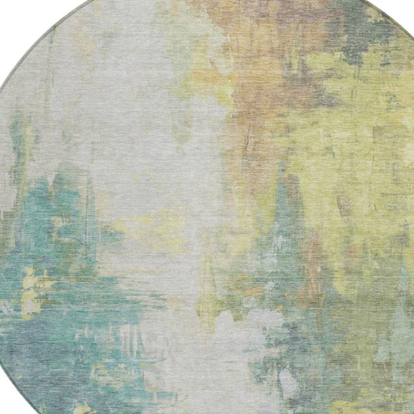 HomeRoots 5' Pale Aqua and Ivory Abstract Area Rug – Stylish, Washable Design for Indoor and Outdoor Spaces 8' Round 627913