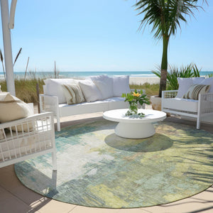 HomeRoots 5' Pale Aqua and Ivory Abstract Area Rug – Stylish, Washable Design for Indoor and Outdoor Spaces 8' Round 627913