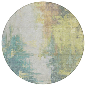 HomeRoots 5' Pale Aqua and Ivory Abstract Area Rug – Stylish, Washable Design for Indoor and Outdoor Spaces 8' Round 627913