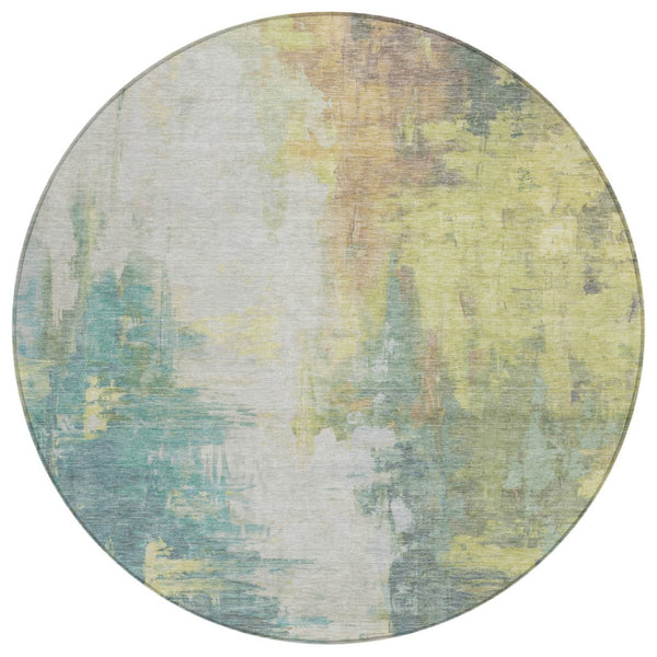HomeRoots 5' Pale Aqua and Ivory Abstract Area Rug – Stylish, Washable Design for Indoor and Outdoor Spaces 8' Round 627913