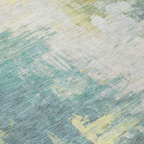 HomeRoots 5' Pale Aqua and Ivory Abstract Area Rug – Stylish, Washable Design for Indoor and Outdoor Spaces 8' Round 627913