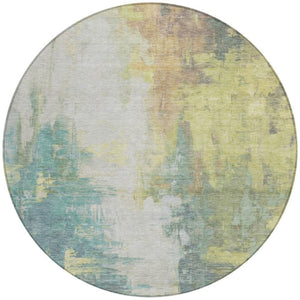 HomeRoots 5' Pale Aqua and Ivory Abstract Area Rug – Stylish, Washable Design for Indoor and Outdoor Spaces 8' Round 627913