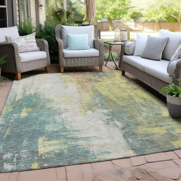 HomeRoots 5' Pale Aqua and Ivory Abstract Area Rug – Stylish, Washable Design for Indoor and Outdoor Spaces 9' X 12' 627915