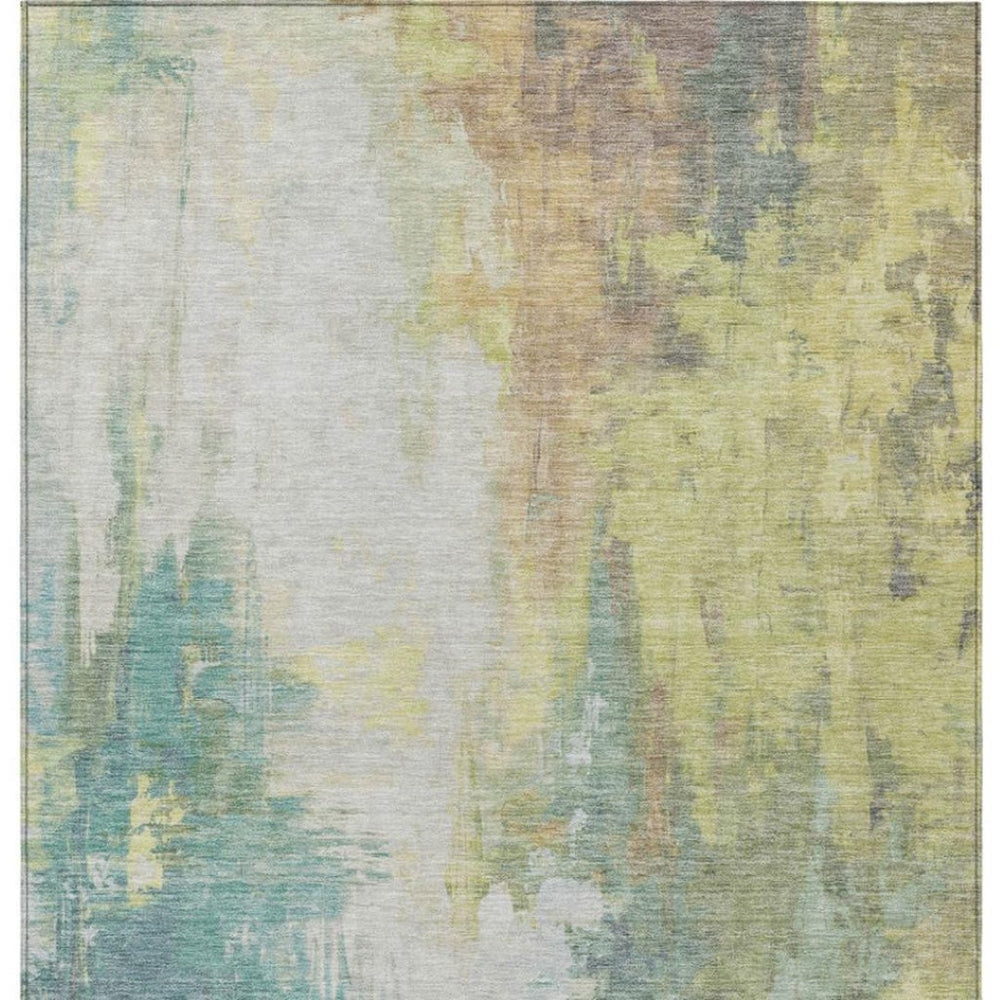 HomeRoots 5' Pale Aqua and Ivory Abstract Area Rug – Stylish, Washable Design for Indoor and Outdoor Spaces 10' X 14' 627916