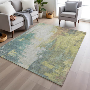HomeRoots 5' Pale Aqua and Ivory Abstract Area Rug – Stylish, Washable Design for Indoor and Outdoor Spaces 10' X 14' 627916