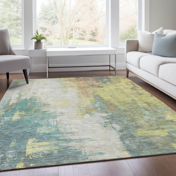 HomeRoots 5' Pale Aqua and Ivory Abstract Area Rug – Stylish, Washable Design for Indoor and Outdoor Spaces 10' X 14' 627916