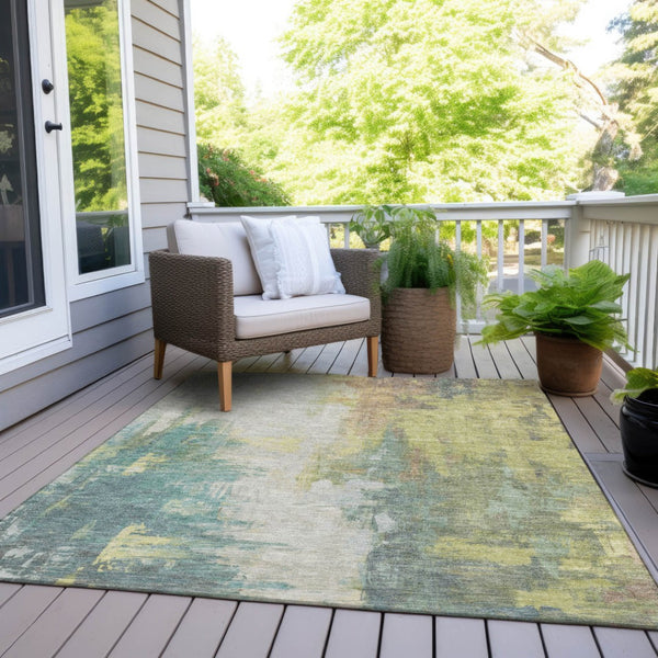 HomeRoots 5' Pale Aqua and Ivory Abstract Area Rug – Stylish, Washable Design for Indoor and Outdoor Spaces 10' X 14' 627916