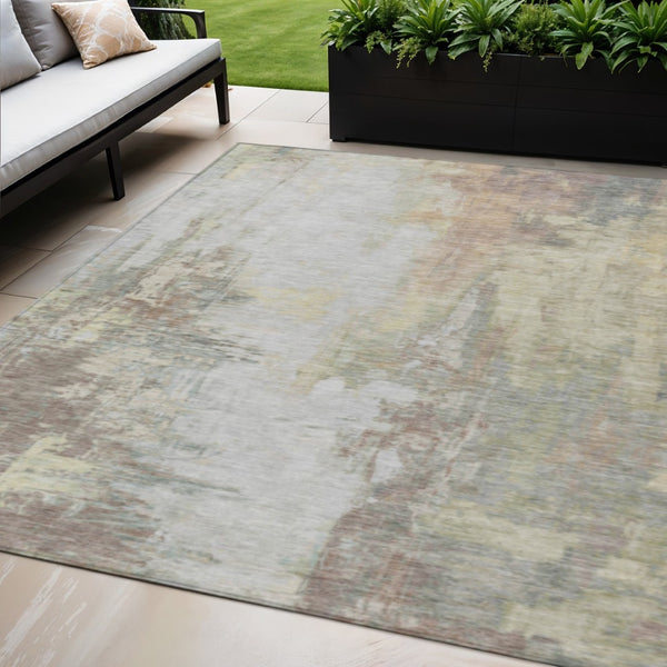 HomeRoots 5' Tan and Brown Abstract Area Rug - Durable, Machine Washable Indoor/Outdoor Accent for Any Space 5' X 8' 627918