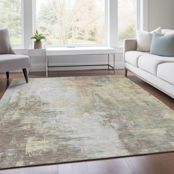 HomeRoots 5' Tan and Brown Abstract Area Rug - Durable, Machine Washable Indoor/Outdoor Accent for Any Space 5' X 8' 627918