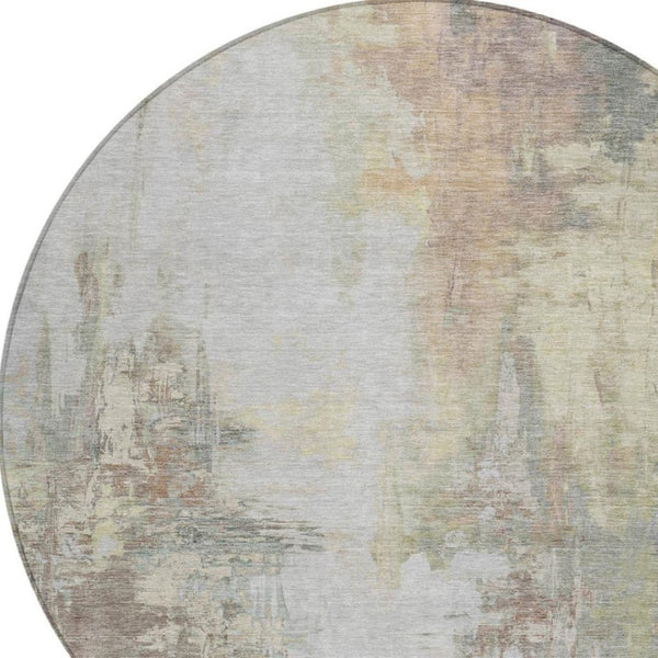 HomeRoots 5' Tan and Brown Abstract Area Rug - Durable, Machine Washable Indoor/Outdoor Accent for Any Space 8' Round 627919