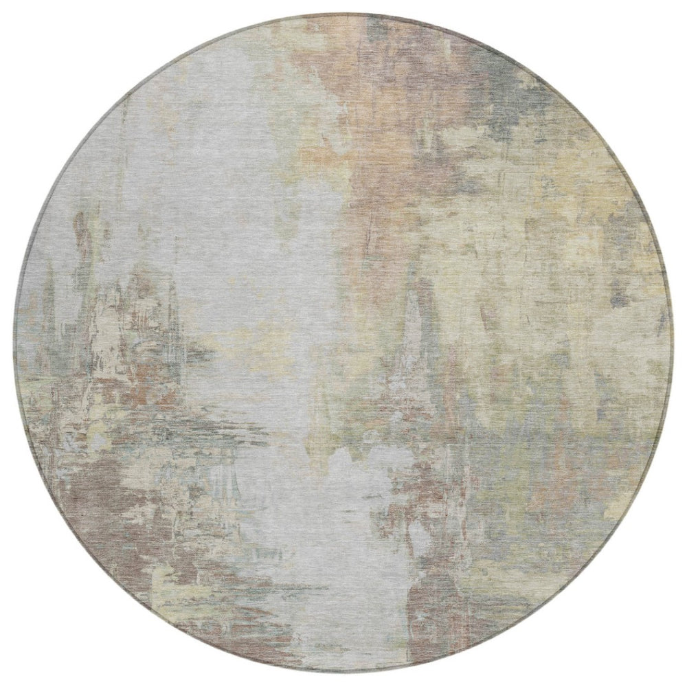 HomeRoots 5' Tan and Brown Abstract Area Rug - Durable, Machine Washable Indoor/Outdoor Accent for Any Space 8' Round 627919