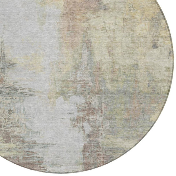 HomeRoots 5' Tan and Brown Abstract Area Rug - Durable, Machine Washable Indoor/Outdoor Accent for Any Space 8' Round 627919