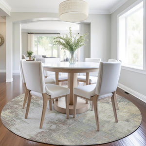 HomeRoots 5' Tan and Brown Abstract Area Rug - Durable, Machine Washable Indoor/Outdoor Accent for Any Space 8' Round 627919