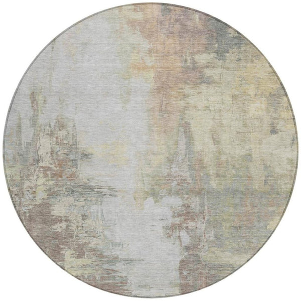 HomeRoots 5' Tan and Brown Abstract Area Rug - Durable, Machine Washable Indoor/Outdoor Accent for Any Space 8' Round 627919