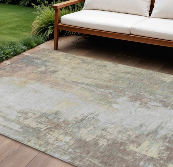 HomeRoots 5' Tan and Brown Abstract Area Rug - Durable, Machine Washable Indoor/Outdoor Accent for Any Space 8' X 10' 627920