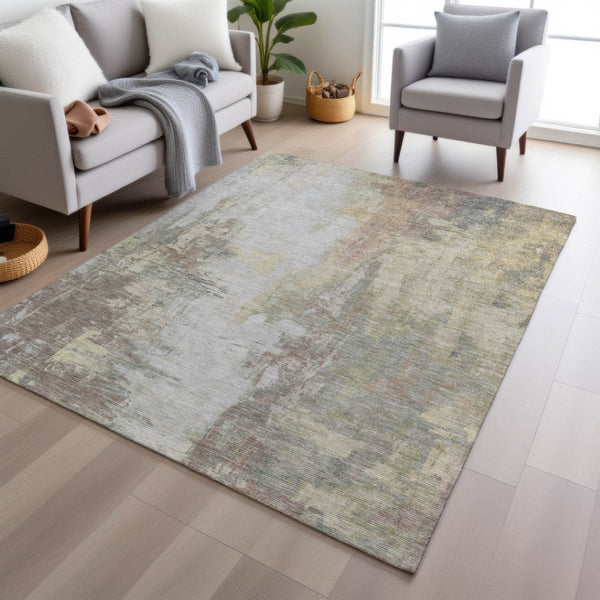 HomeRoots 5' Tan and Brown Abstract Area Rug - Durable, Machine Washable Indoor/Outdoor Accent for Any Space 8' X 10' 627920