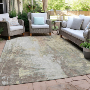 HomeRoots 5' Tan and Brown Abstract Area Rug - Durable, Machine Washable Indoor/Outdoor Accent for Any Space 10' X 14' 627922