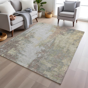 HomeRoots 5' Tan and Brown Abstract Area Rug - Durable, Machine Washable Indoor/Outdoor Accent for Any Space 10' X 14' 627922