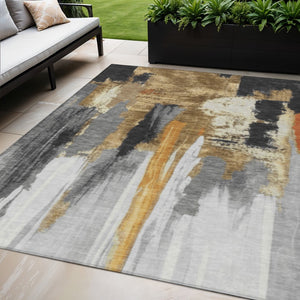 HomeRoots 5' Black and Gold Abstract Area Rug - Stylish, Washable, Indoor/Outdoor Rug for High-Traffic Spaces 5' X 8' 627942