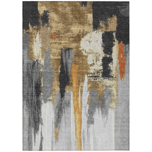HomeRoots 5' Black and Gold Abstract Area Rug - Stylish, Washable, Indoor/Outdoor Rug for High-Traffic Spaces 5' X 8' 627942