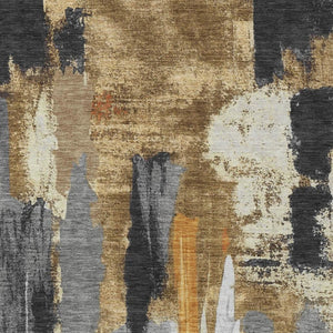 HomeRoots 5' Black and Gold Abstract Area Rug - Stylish, Washable, Indoor/Outdoor Rug for High-Traffic Spaces 5' X 8' 627942