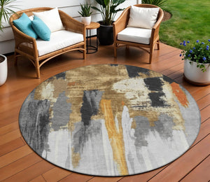 HomeRoots 5' Black and Gold Abstract Area Rug - Stylish, Washable, Indoor/Outdoor Rug for High-Traffic Spaces 8' Round 627943