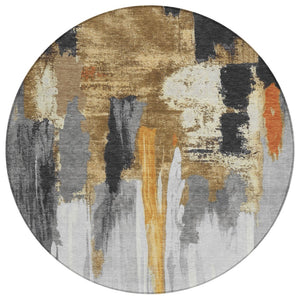 HomeRoots 5' Black and Gold Abstract Area Rug - Stylish, Washable, Indoor/Outdoor Rug for High-Traffic Spaces 8' Round 627943