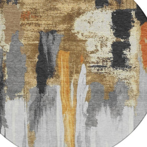HomeRoots 5' Black and Gold Abstract Area Rug - Stylish, Washable, Indoor/Outdoor Rug for High-Traffic Spaces 8' Round 627943