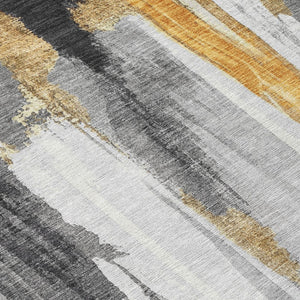 HomeRoots 5' Black and Gold Abstract Area Rug - Stylish, Washable, Indoor/Outdoor Rug for High-Traffic Spaces 8' Round 627943