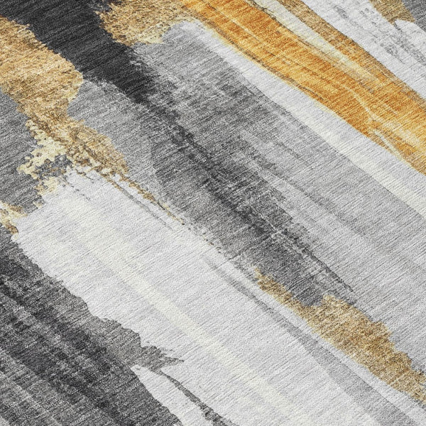 HomeRoots 5' Black and Gold Abstract Area Rug - Stylish, Washable, Indoor/Outdoor Rug for High-Traffic Spaces 8' Round 627943