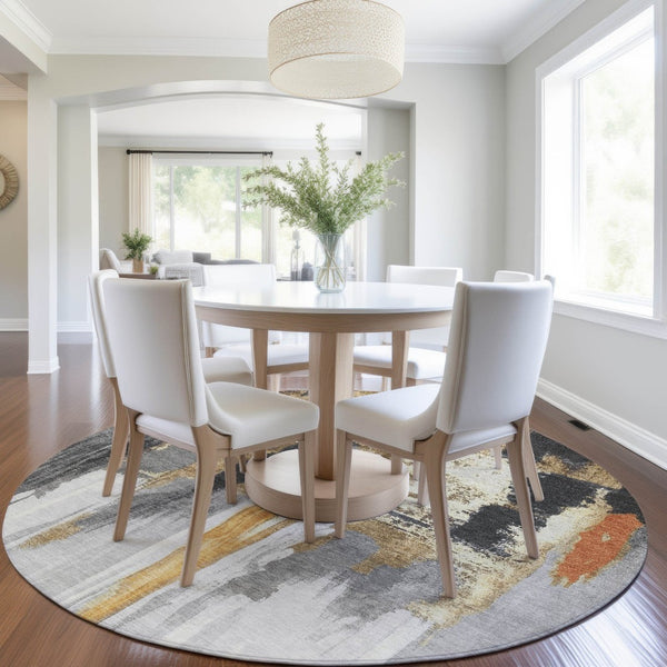 HomeRoots 5' Black and Gold Abstract Area Rug - Stylish, Washable, Indoor/Outdoor Rug for High-Traffic Spaces 8' Round 627943