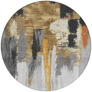 HomeRoots 5' Black and Gold Abstract Area Rug - Stylish, Washable, Indoor/Outdoor Rug for High-Traffic Spaces 8' Round 627943