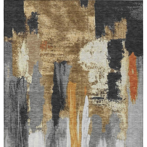 HomeRoots 5' Black and Gold Abstract Area Rug - Stylish, Washable, Indoor/Outdoor Rug for High-Traffic Spaces 9' X 12' 627945