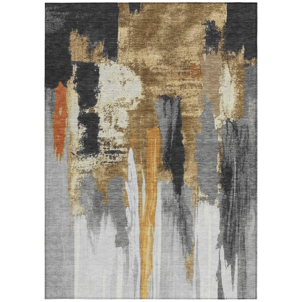 HomeRoots 5' Black and Gold Abstract Area Rug - Stylish, Washable, Indoor/Outdoor Rug for High-Traffic Spaces 10' X 14' 627946