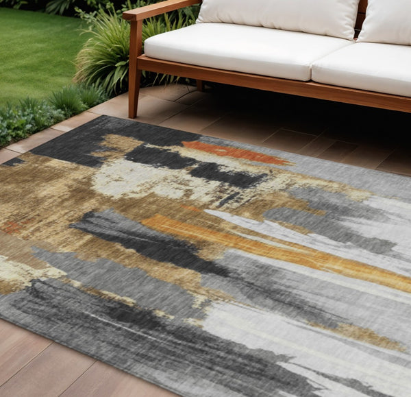 HomeRoots 5' Black and Gold Abstract Area Rug - Stylish, Washable, Indoor/Outdoor Rug for High-Traffic Spaces 10' X 14' 627946