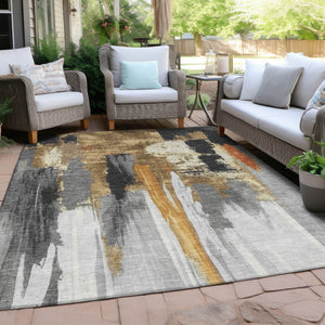 HomeRoots 5' Black and Gold Abstract Area Rug - Stylish, Washable, Indoor/Outdoor Rug for High-Traffic Spaces 10' X 14' 627946