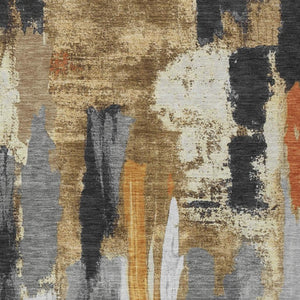 HomeRoots 5' Black and Gold Abstract Area Rug - Stylish, Washable, Indoor/Outdoor Rug for High-Traffic Spaces 10' X 14' 627946