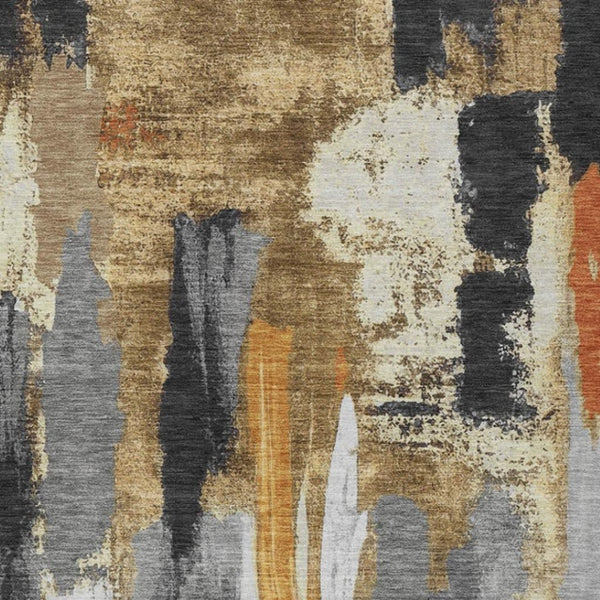 HomeRoots 5' Black and Gold Abstract Area Rug - Stylish, Washable, Indoor/Outdoor Rug for High-Traffic Spaces 10' X 14' 627946