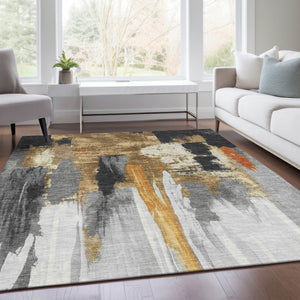 HomeRoots 5' Black and Gold Abstract Area Rug - Stylish, Washable, Indoor/Outdoor Rug for High-Traffic Spaces 10' X 14' 627946