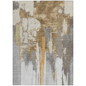 HomeRoots 5' Elegant Ivory and Gold Abstract Area Rug - Durable, Machine Washable for Indoor and Outdoor Use 5' X 8' 627948