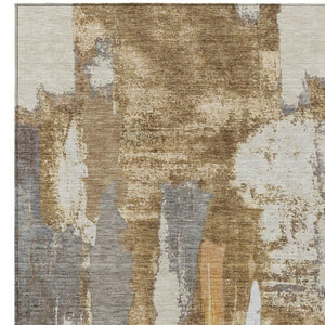 HomeRoots 5' Elegant Ivory and Gold Abstract Area Rug - Durable, Machine Washable for Indoor and Outdoor Use 5' X 8' 627948