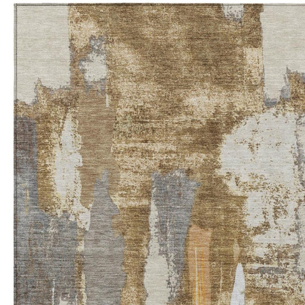 HomeRoots 5' Elegant Ivory and Gold Abstract Area Rug - Durable, Machine Washable for Indoor and Outdoor Use 5' X 8' 627948