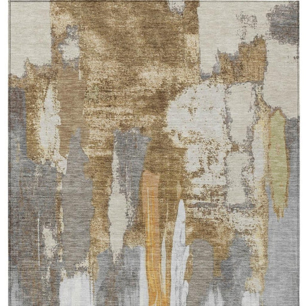 HomeRoots 5' Elegant Ivory and Gold Abstract Area Rug - Durable, Machine Washable for Indoor and Outdoor Use 8' X 10' 627950