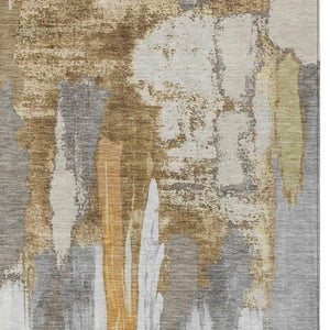 HomeRoots 5' Elegant Ivory and Gold Abstract Area Rug - Durable, Machine Washable for Indoor and Outdoor Use 8' X 10' 627950